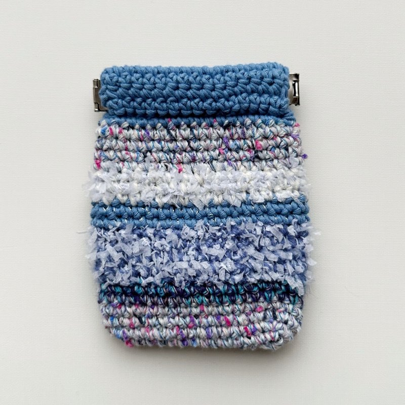 手作編織包/編織小包/零錢包/收納包 - 零錢包/小錢包 - 棉．麻 藍色