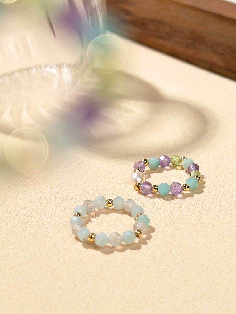 天河石 月光石 紫水晶 橄欖石 珍珠  天然石串珠戒指 JIEGEM - 戒指 - 半寶石 紫色