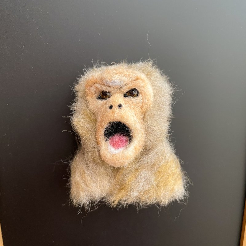 Rhesus monkey face brooch - Brooches - Wool Khaki