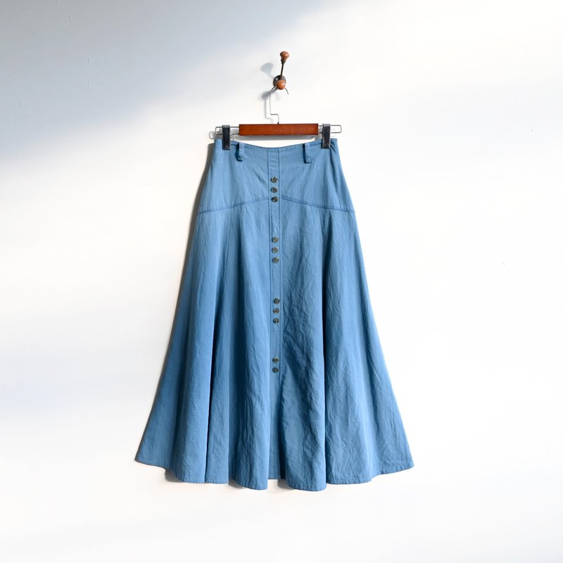 [Egg Plant Vintage] Early Spring Creek High Waist Vintage Circle Skirt - Skirts - Other Man-Made Fibers Blue