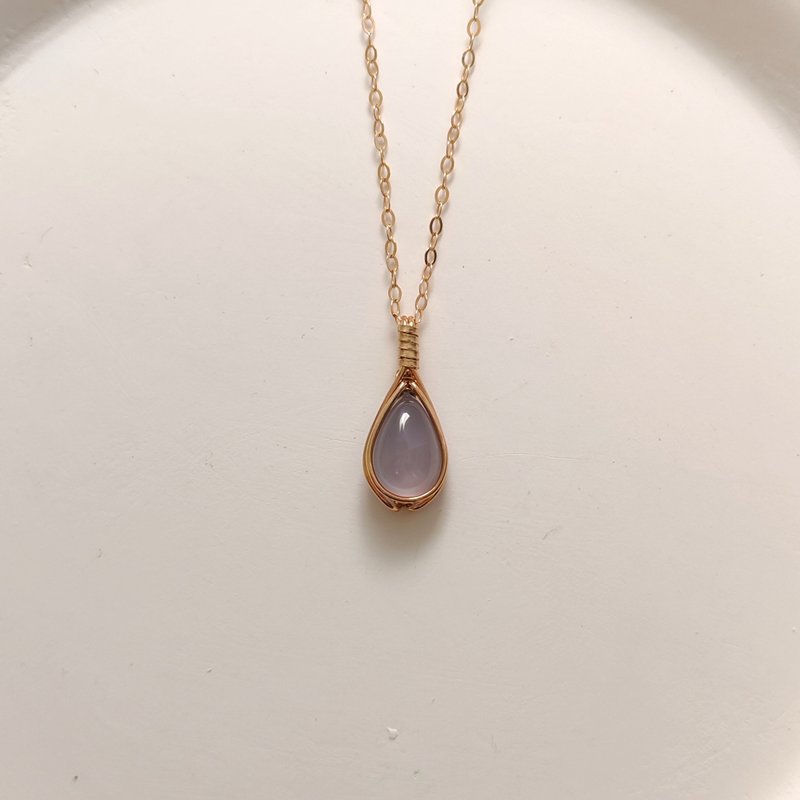 ブルーカルセドニー ドロップペンダント 天然ブラジル産カルセドニーネックレス 14KGF天然石ブルーカルセドニーネックレス - ネックレス - 半貴石 