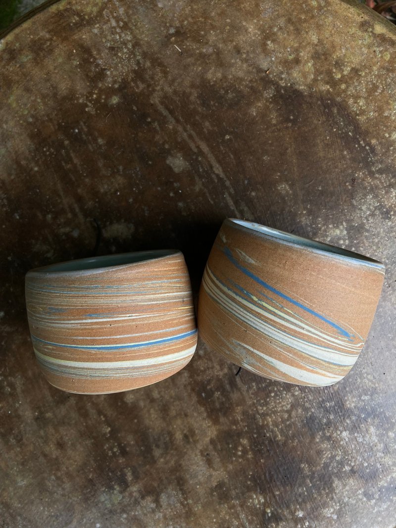 淺藍結晶絞胎茶對杯 - 茶壺/茶杯/茶具 - 陶 