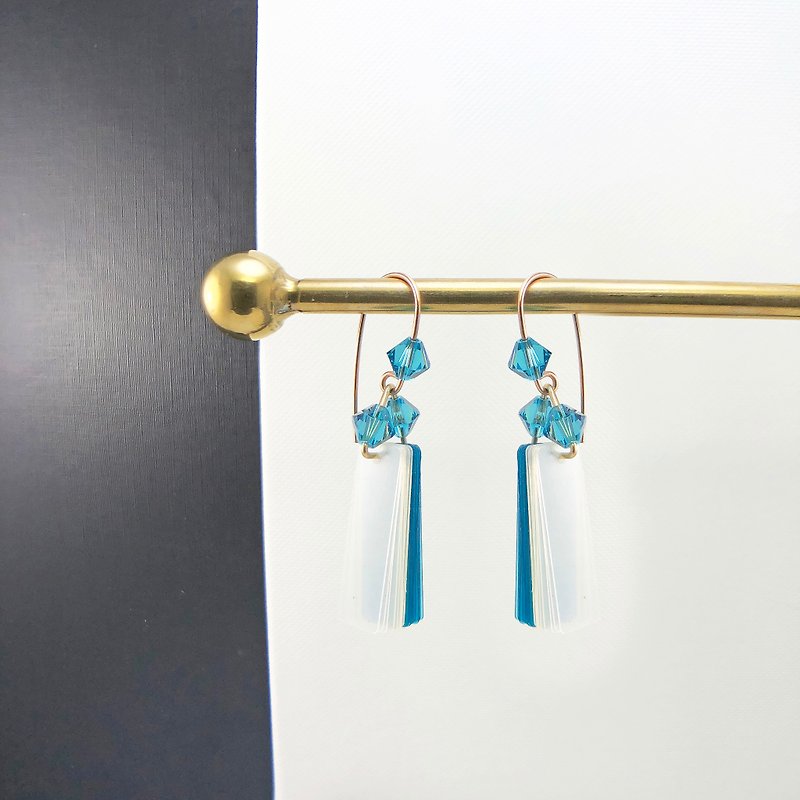 ART DECO – COLE COOL Original Design – 【Blue & Crystal】【Valentines Day Gift】 - ต่างหู - โรสโกลด์ สีน้ำเงิน