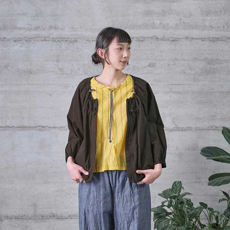 diastolic multi-drawstring zipper jacket - Women's Casual & Functional Jackets - Cotton & Hemp Brown
