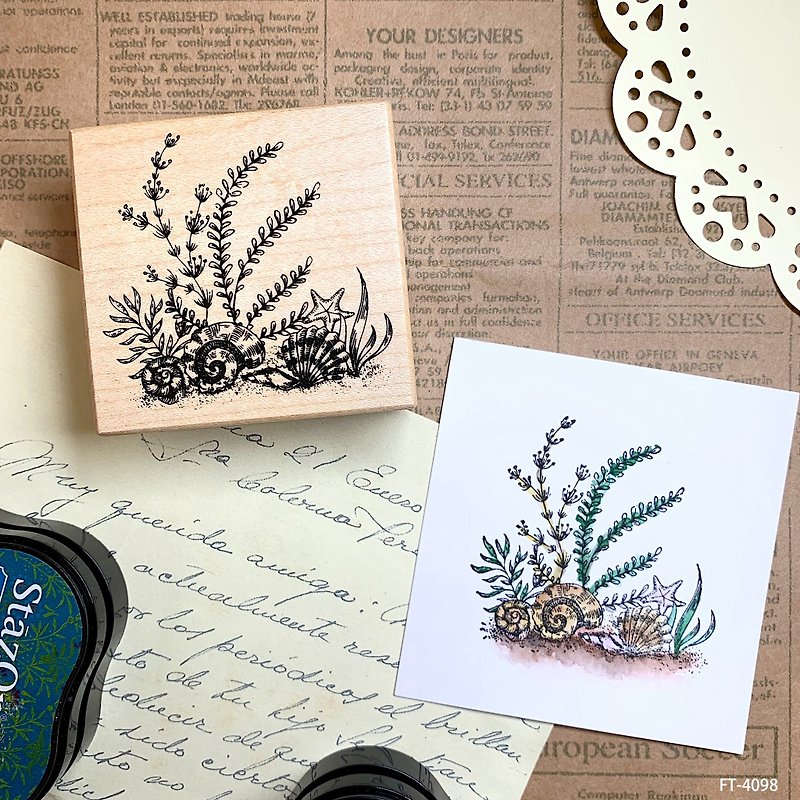 Maple Wood Stamp- Shell Seaweed FT-4098 - Stamps & Stamp Pads - Wood 