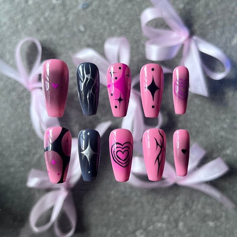 Rain rain shop pure hand-painted wearable nails, sweet and cool, customizable nails for teenagers and girls - Other - Resin 