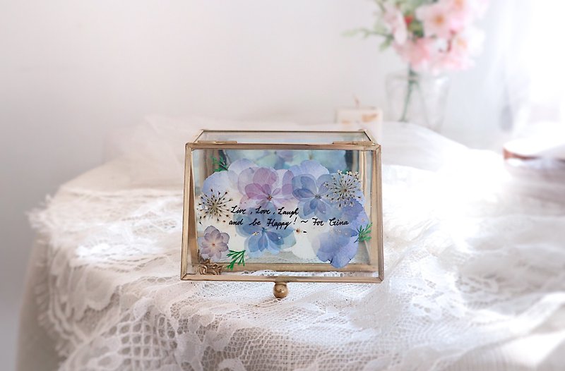 Pressedflower with Handwriting Accessory Glass Box /Blue - Items for Display - Other Materials 
