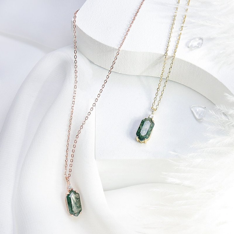 A Midsummer Night's Dream | P02 Aquatic Agate 925 Silver Necklace (Two Colors Available) - Necklaces - Gemstone Green