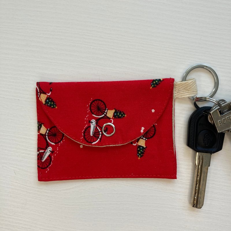 Card holder with button 9 cm x 6.5 cm - 名片夾/名片盒 - 棉．麻 紅色