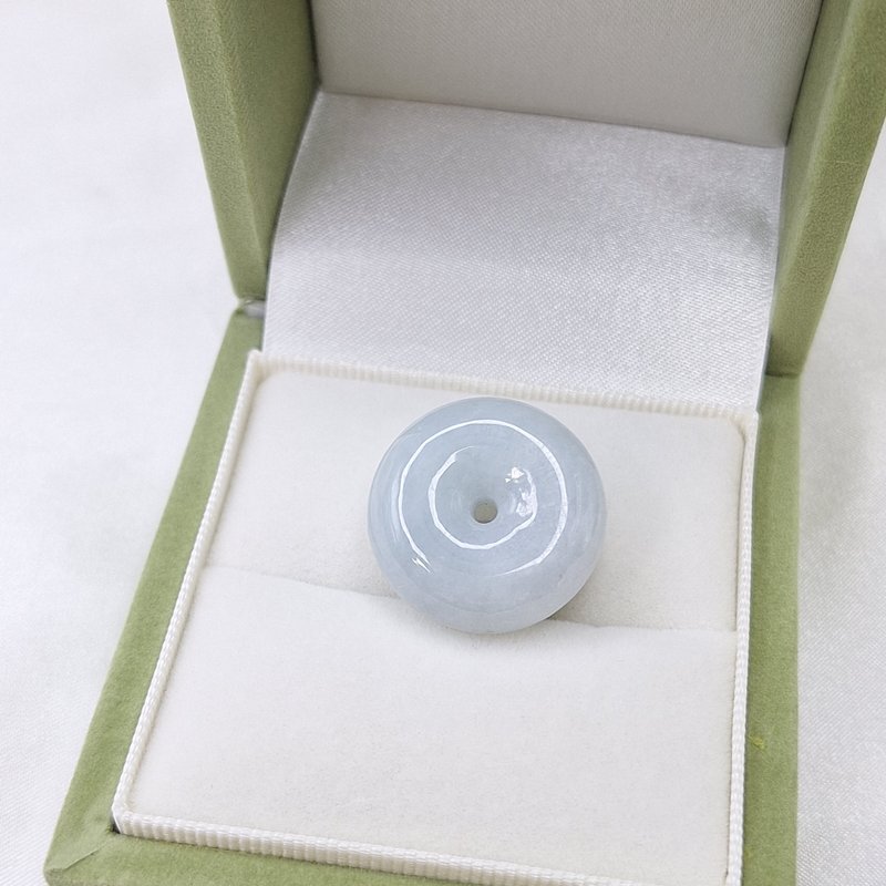 冰潤天空藍 帶雪花棉 平安扣 吊墜 | 天然緬甸玉A貨翡翠 - 項鍊 - 玉石 