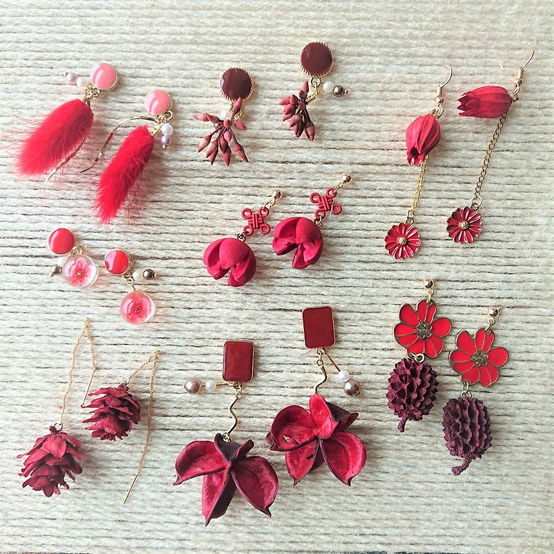 New Year Limited / Prosperous New Year / Fruit Earrings / Variety of options / Free change clip - Earrings & Clip-ons - Plants & Flowers Red