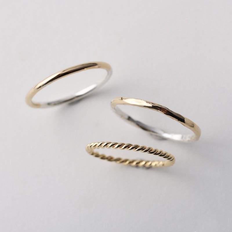 [Christmas gift] Thin rings (3 pieces) two-color 925 sterling silver 18K gold ring pair and tail ring - แหวนทั่วไป - เงินแท้ สีทอง