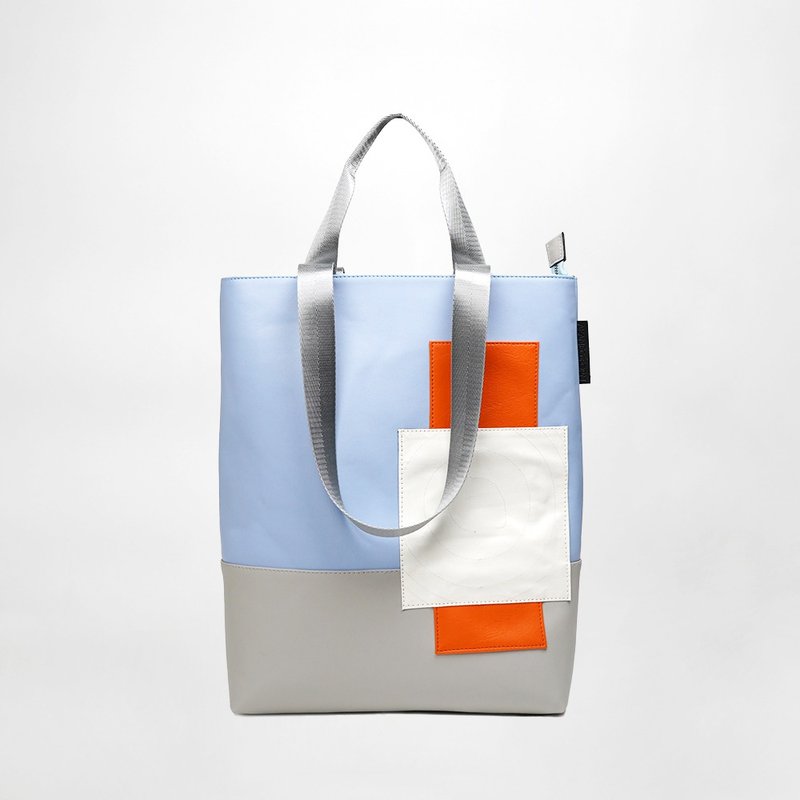 Light blue and grey Zipper Tote Bag - 其他 - 人造皮革 藍色