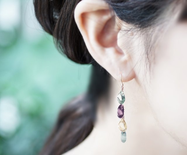 3Wayマルチカラーフローライトピアス14kgf 14KGFフローライトのマルチカラーシャンデリアピアス Lisette