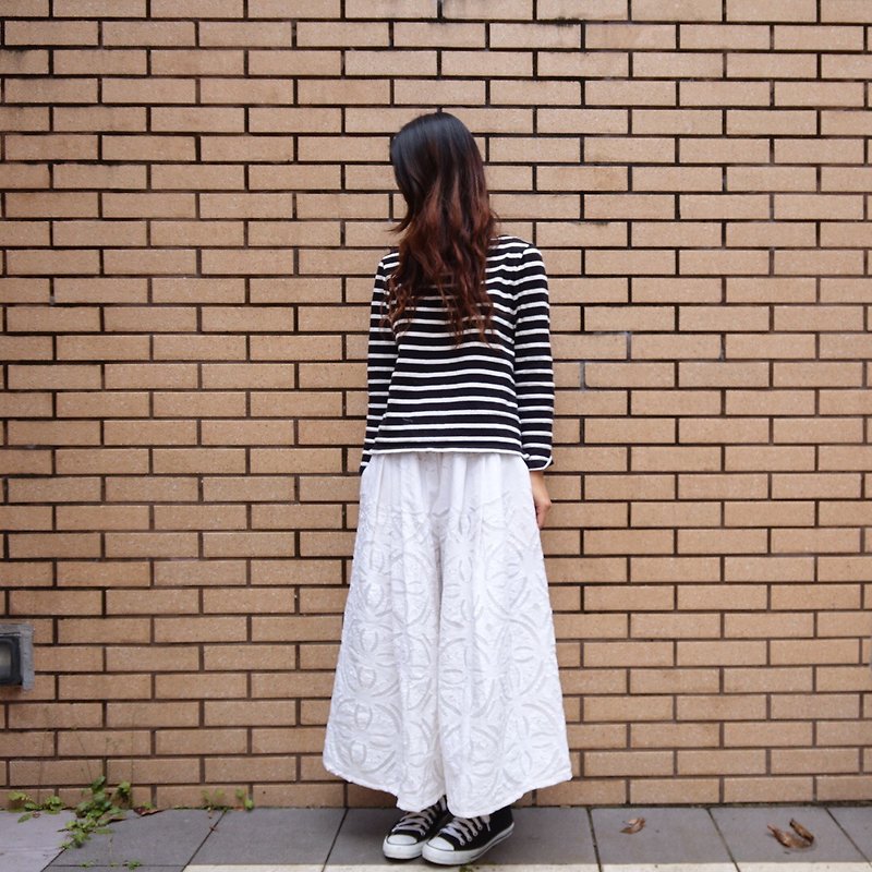 2019女性のカットワークアップリケ刺繍ワイドスカート - パンツ レディース - コットン・麻 ホワイト