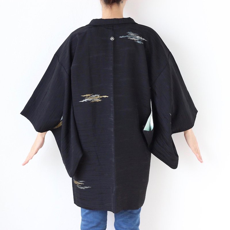 black glitter kimono, EXCELLENT VINTAGE, haori black, wedding kimono /3464 - ジャケット - シルク・絹 ブラック