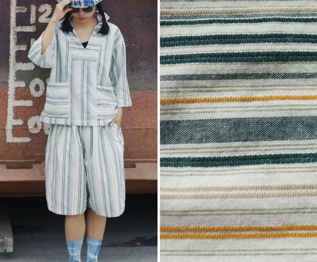 黄緑のストライプ柄ユニセックス夏用日焼け止めクールダブルポケット