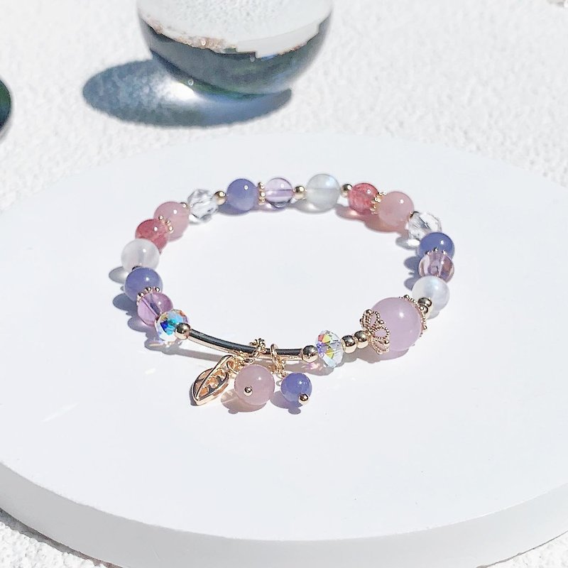 Lithium Stone Amethyst Powder Crystal Strawberry Crystal Moonstone 14k Gold Crystal Bracelet - Bracelets - Crystal Multicolor