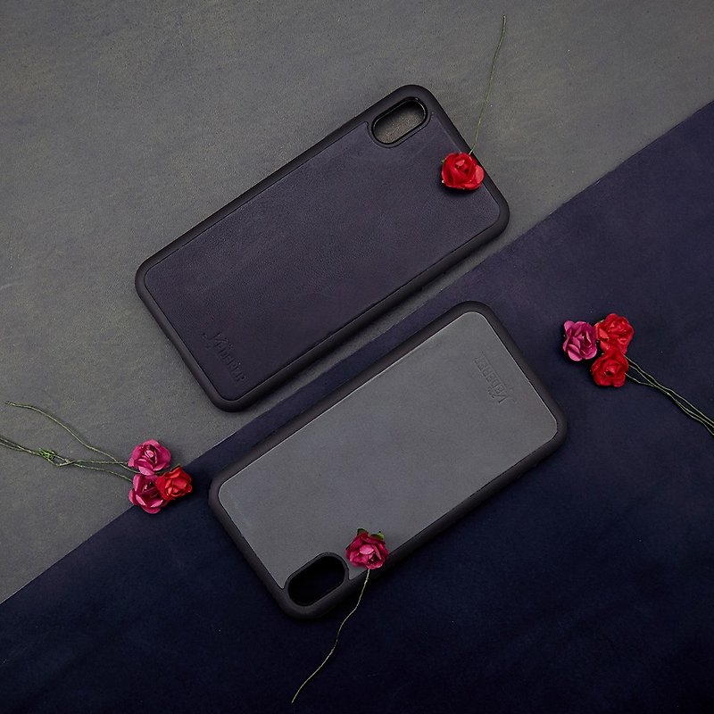 皮革 x 情侶專屬黃銅模具。iPhone套套裝D。SPS013 - 手機殼/手機套 - 真皮 藍色