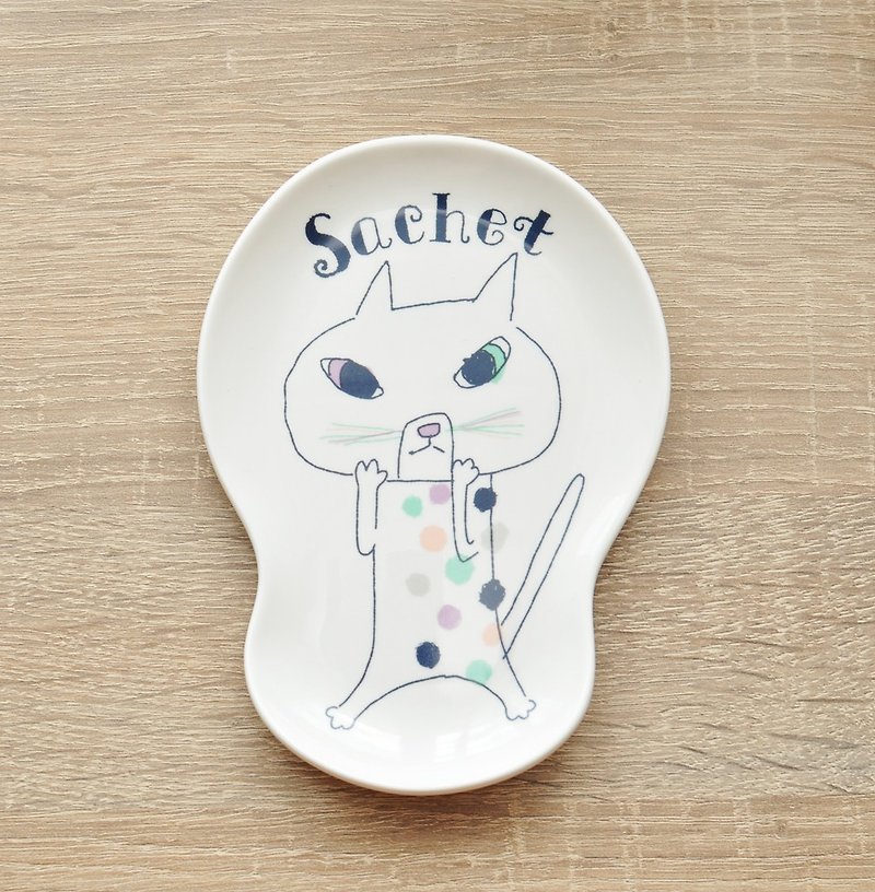 [Kato Shinji] Bonne nuit Good Night Series Snack Plate/Shaped Plate | Sachet Diandian Cat - จานเล็ก - เครื่องลายคราม สีม่วง