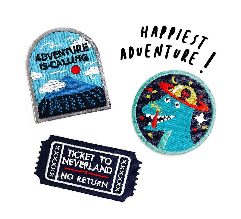 Happiest adventure - embroidered patch set - 襟章/徽章 - 繡線 藍色