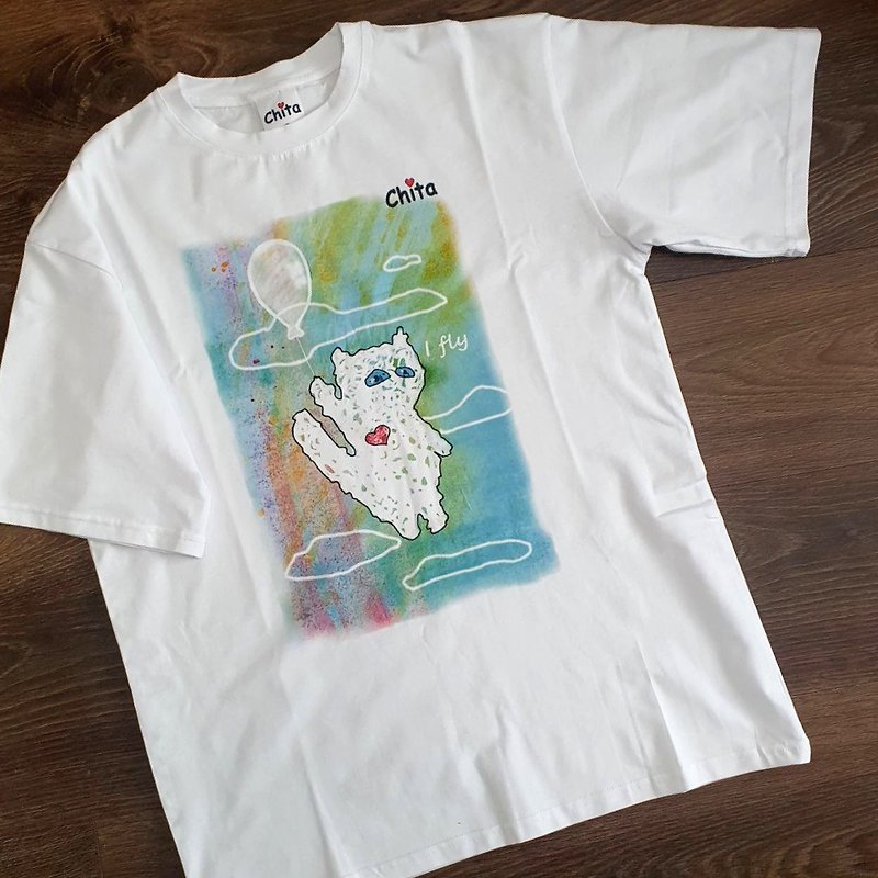 T-shirt with Cat print, Funny Cart shirt, Custom shirt design, Free cut clothing - 帽T/大學T - 繡線 多色