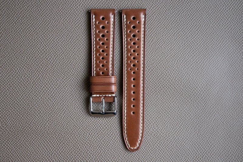 Horween Bourbon Genuine Shell Cordovan leather Watch Band in Rally-style (MTO) - Watchbands - Genuine Leather Brown