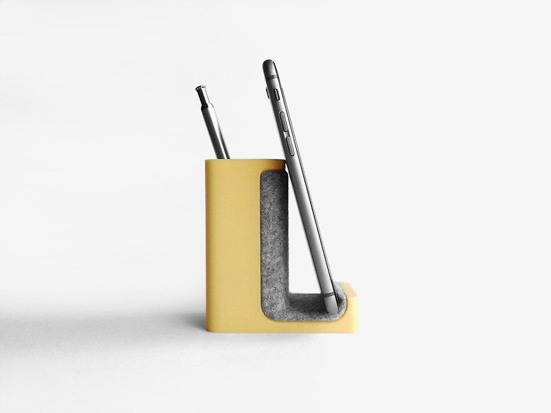 pen and phone holder, pen holder, pen stand, Phone stand, desk organizer - 筆筒/筆座 - 塑膠 黃色