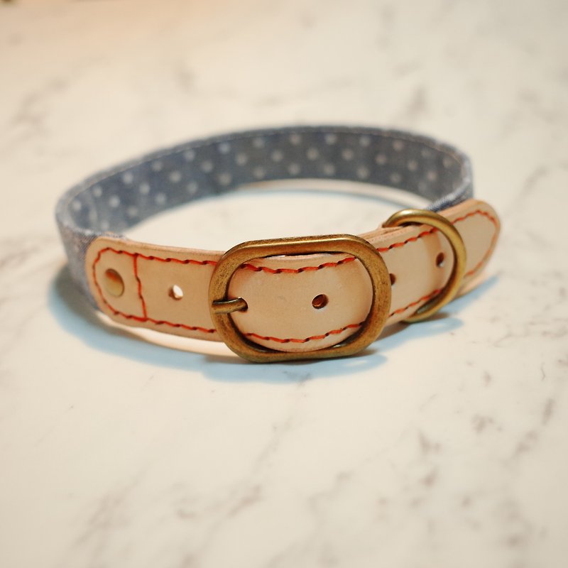 Dog Pet Collar No. L Unprinted Japanese Japanese Blue Dot Light Blue Comes with a bell - Collars & Leashes - Cotton & Hemp 