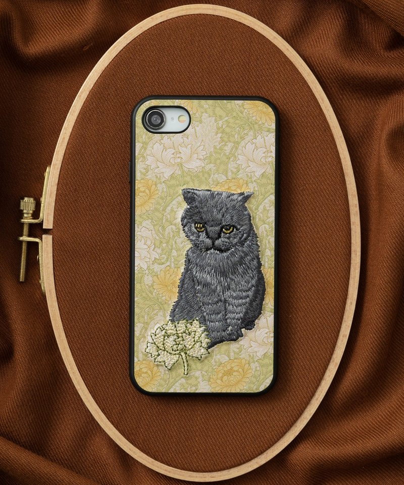 3D Embroidered Smartphone Case iPhone12 PU Leather William Morris Cat Animal 05:NAG1358 - Phone Cases - Plastic Multicolor