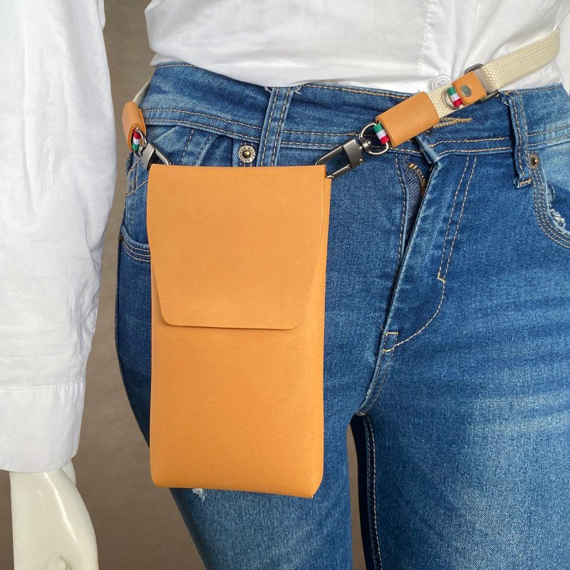 COZI - 100% Veg-Tanned Leather Waist Phone Pouch - Phone Cases - Genuine Leather Orange