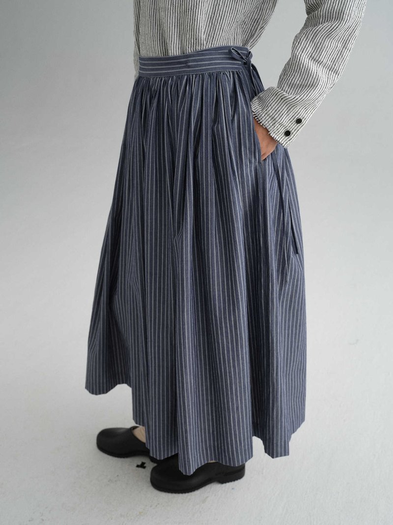 Cotton Yarn-Dyed Striped Belted A-Line Versatile Skirt - Skirts - Cotton & Hemp Multicolor