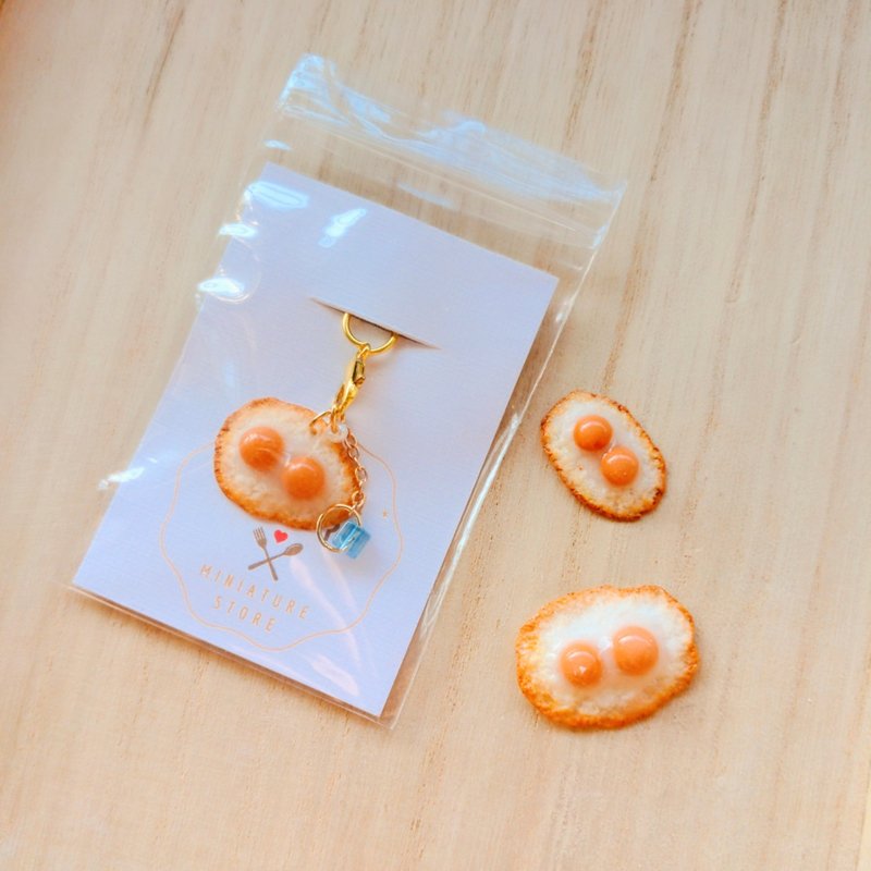 minita* 迷你雙蛋黃荷包煎蛋 高仿真別針 吊飾 幸運小物 袖珍食玩 - 吊飾/掛飾 - 樹脂 白色