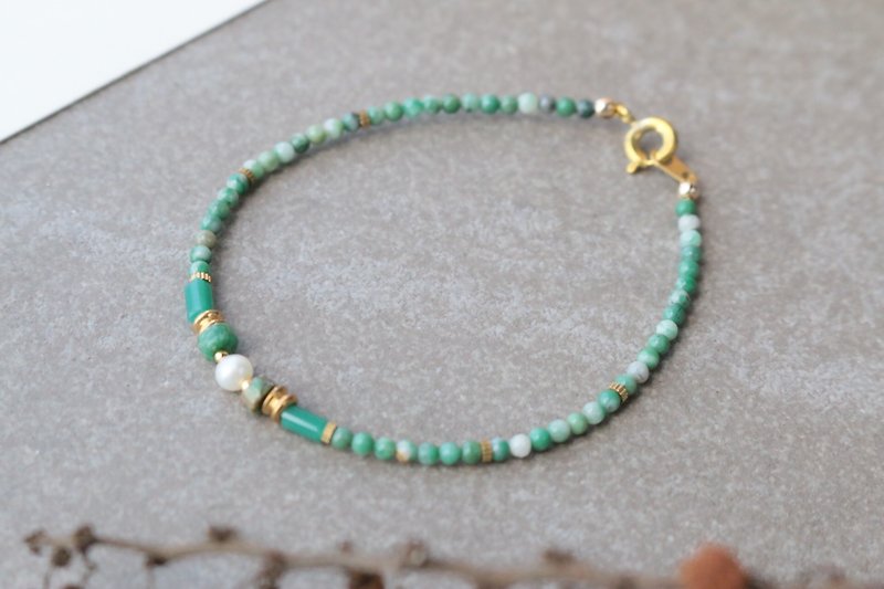 珍珠 天然石 黃銅 手鍊 0940 遠行 - 手鍊/手環 - 寶石 綠色
