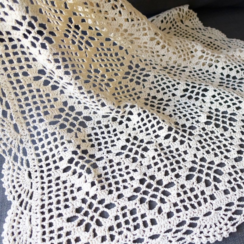 Crochet Square Doily Hand-Knitted Lace Motif Off-White Granny 60cm Square #6 - Other - Cotton & Hemp White