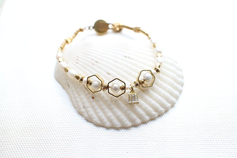The light-Pearls  zircon brass handmade bracelet - Bracelets - Other Metals 