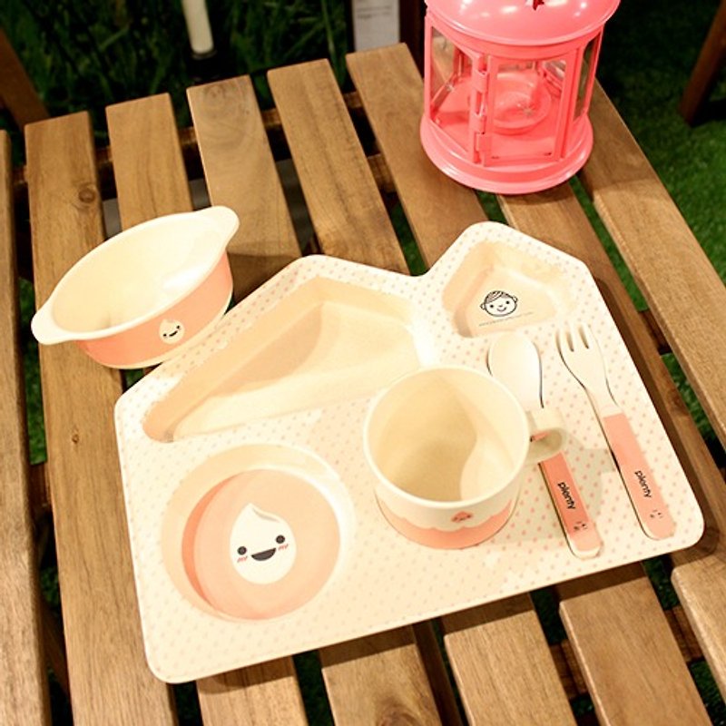 環保無毒竹製兒童餐具粉紅雨點 - 廚具 - 竹 粉紅色