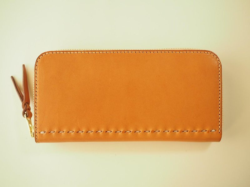 Classic long wallet with U-shaped zipper / camel - Wallets - Genuine Leather Orange