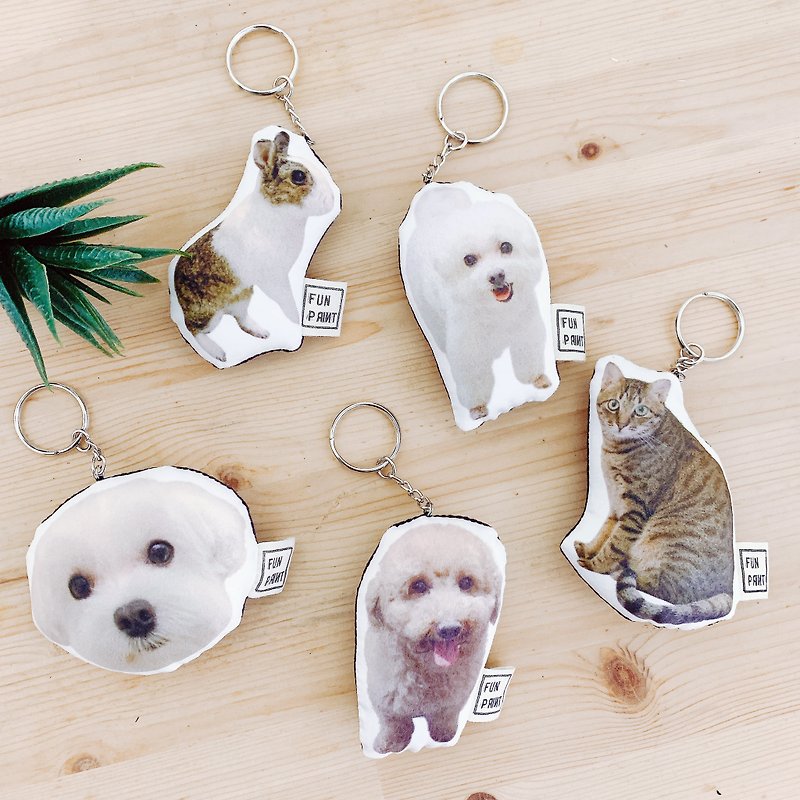 【客製化禮物】寵物鑰匙圈/別針 (含2個不同圖的吊飾) - 客製化寵物抱枕/飾品 - 其他材質 