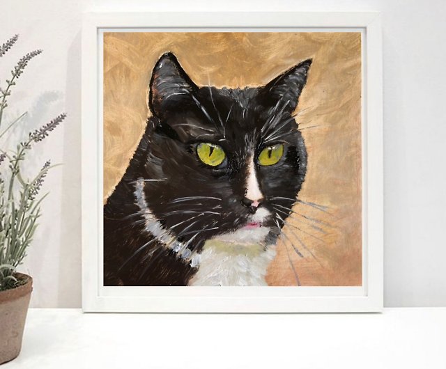 ポートレート　ハンドメイド　x　オリジナル油絵　黒猫　Pinkoi　Alisa-Art　ウォールデコ・壁紙　ウォールアート　6インチ　ペット　ショップ