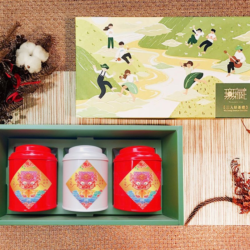 X1 [New Year Charity Gift Box] Unhidden Flowering Tea Comprehensive 6 Large Cans_Three Exquisite Large Gift Boxes - Tea - Fresh Ingredients Multicolor