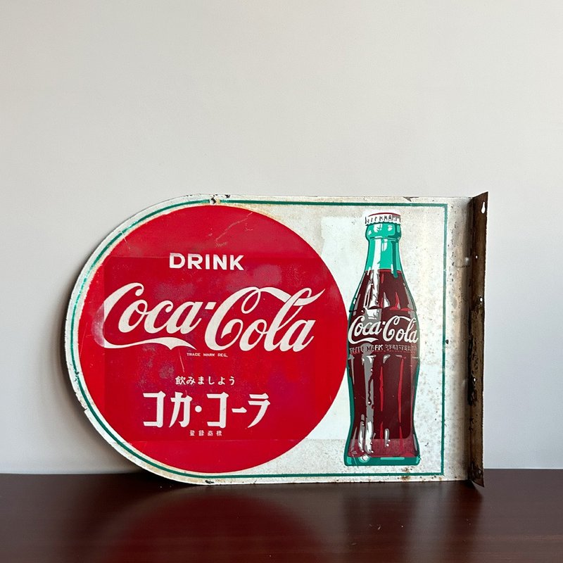 Hidden Japanese Showa vintage Coca-Cola enamel iron plate - ของวางตกแต่ง - โลหะ สีแดง