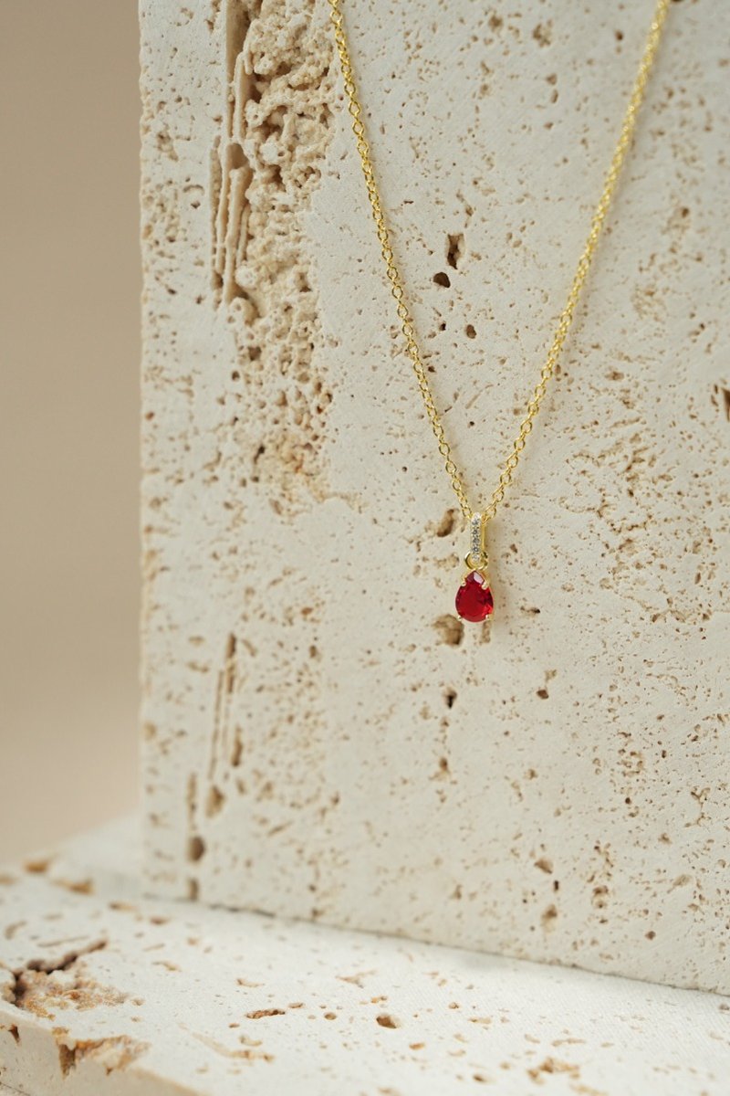 July birthstone ruby ​​necklace - สร้อยคอ - คริสตัล สีแดง