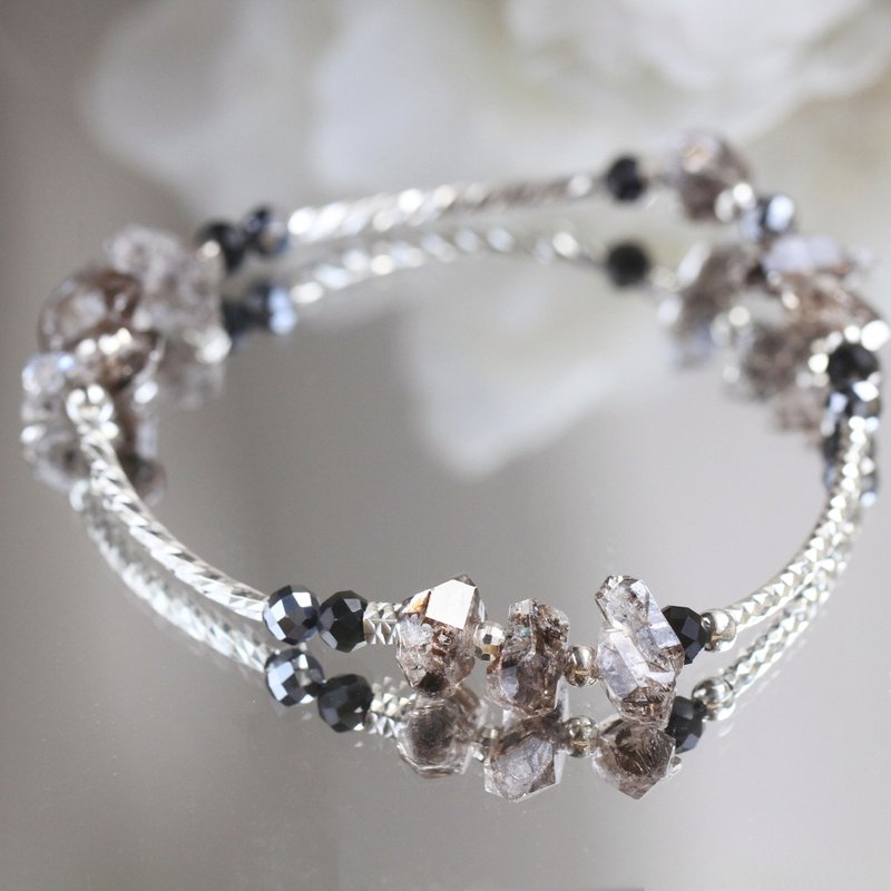 Labradorite Herkimon Crystal Black Hair Crystal Shining Diamond Relieve Stress Energy Avoid Evil Sterling Silver Crystal Bracelet - สร้อยข้อมือ - คริสตัล สีดำ