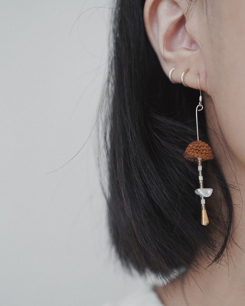 Umbrella Mushroom Earrings | Brown - Earrings & Clip-ons - Cotton & Hemp 