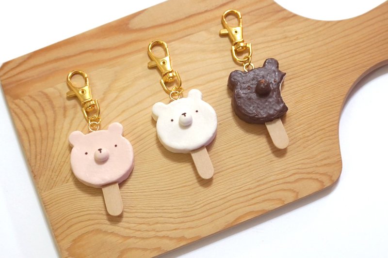Healing Kuma Collection Ice Cream Ice Cream Stick Keychain | Simulation Food Handmade Clay - Keychains - Clay Multicolor