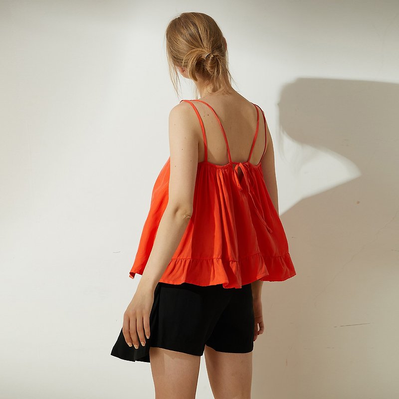 Hekate Cupro Tie-back Top in Tangerine Tango - เสื้อกั๊กผู้หญิง - วัสดุอีโค สีส้ม