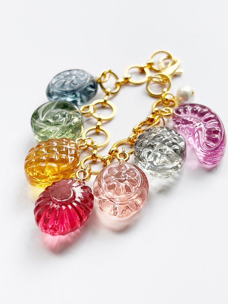 Dull rainbow colored resin drop key chain bag charm - Keychains - Resin Multicolor