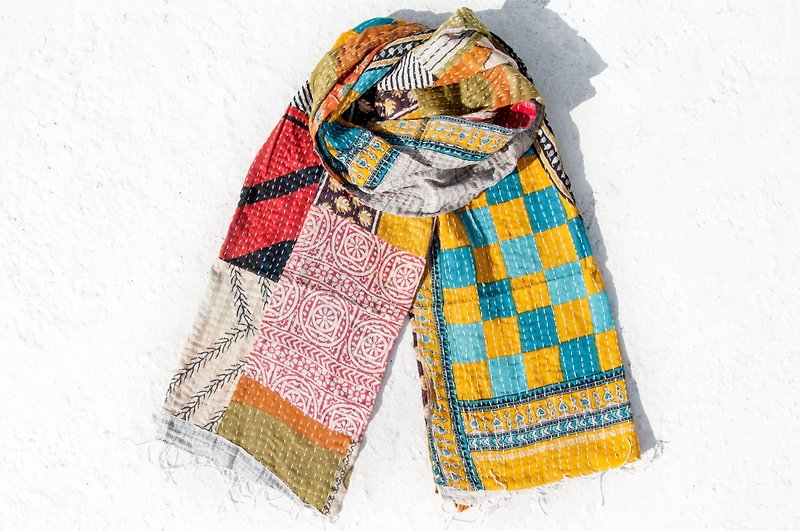 Hand-stitched gauze stitching scarves / embroidered scarves / embroidered scarves / hand-stitched sari silk scarves - mosaic wind - Scarves - Cotton & Hemp Multicolor