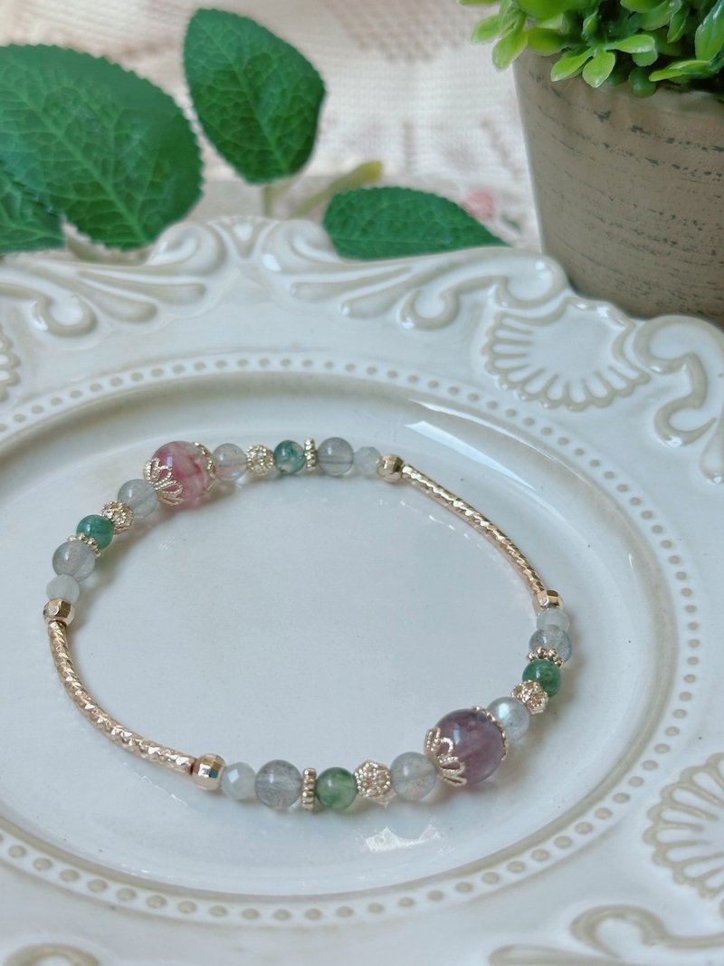 Lavender Garden | Fluorite, Labradorite, Moonstone, Moss Agate Crystal Bracelet - สร้อยข้อมือ - คริสตัล 